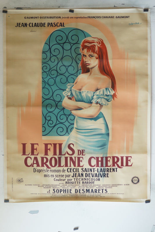LE FILS DE CAROLINE CHÉRIE, BRIGITTE BARDOT, 120X160, AFFICHE ENTOILÉE