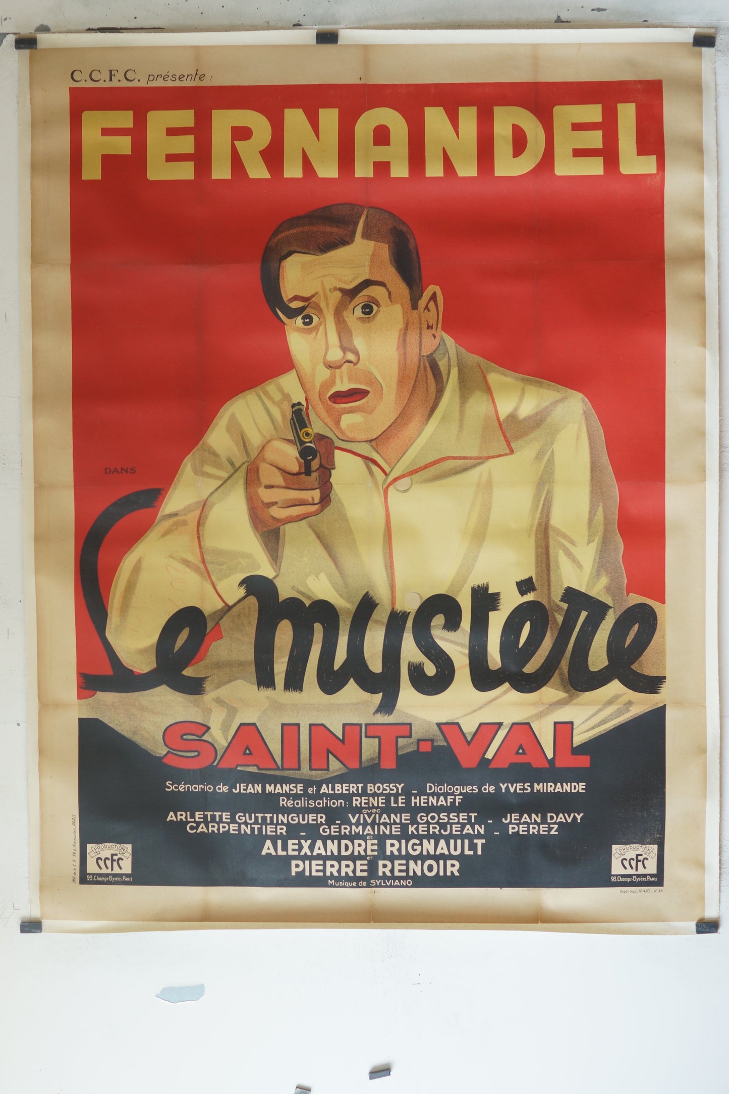 LE MYSTÈRE SAINT-VAL, FERNANDEL, 120X160, AFFICHE ENTOILÉE