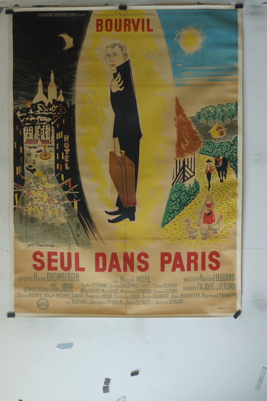 SEUL DANS PARIS, BOURVIL, 120X160, AFFICHE ENTOILÉE