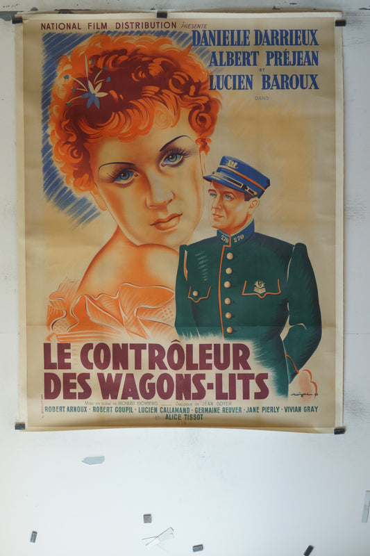LE CONTRÔLEURS DES WAGONS-LITS, DANIELLE DARIEUX, 120X160, AFFICHE ENTOILÉE.