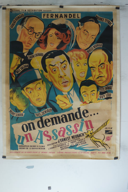 ON DEMANDE …UN ASSASSIN, 120X160, AFFICHE ENTOILÉE.