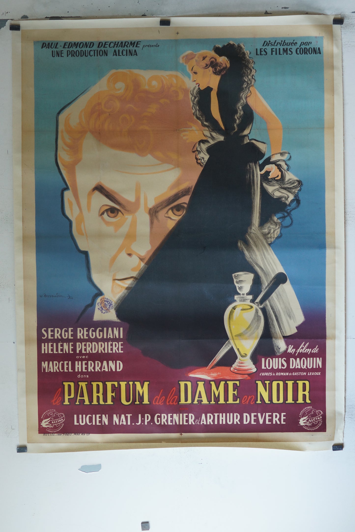 PARFUM DE LA DAME EN NOIR, SERGE REGGIANI,120X160, AFFICHE ENTOILÉE.