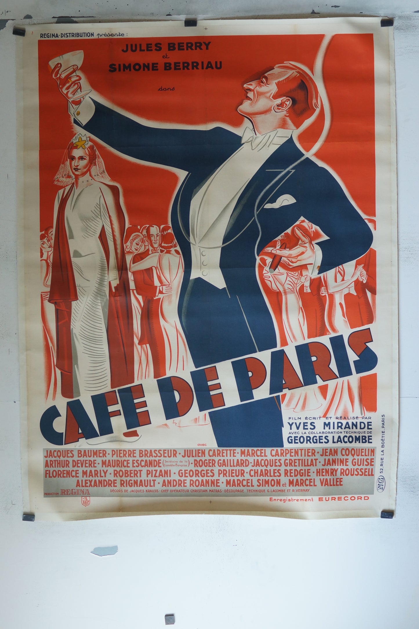 CAFÉ DE PARIS, JACQUES BAUMER,120X160, AFFICHE ENTOILÉE.