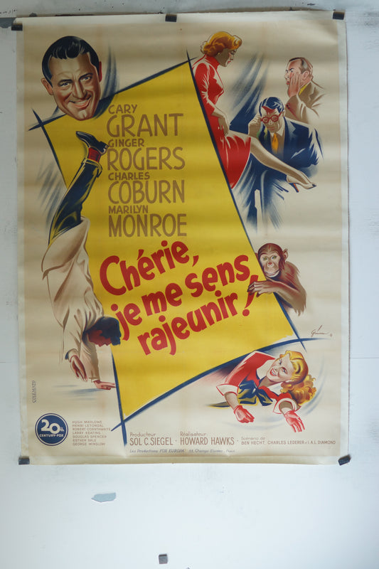 CHÉRIE, JE ME SENS RAJEUNIR, GARY GRANT, 120X160, AFFICHE ENTOILÉE.