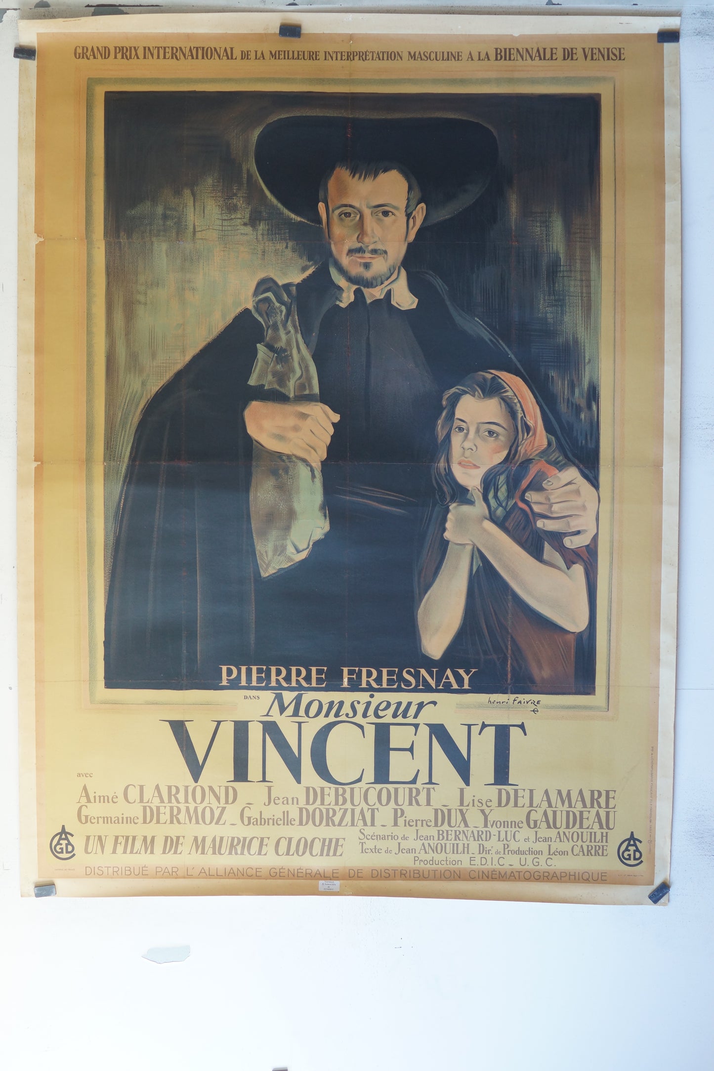 MONSIEUR VINCENT, PIERRE FRESNAY, 120X160, AFFICHE ENTOILÉE.