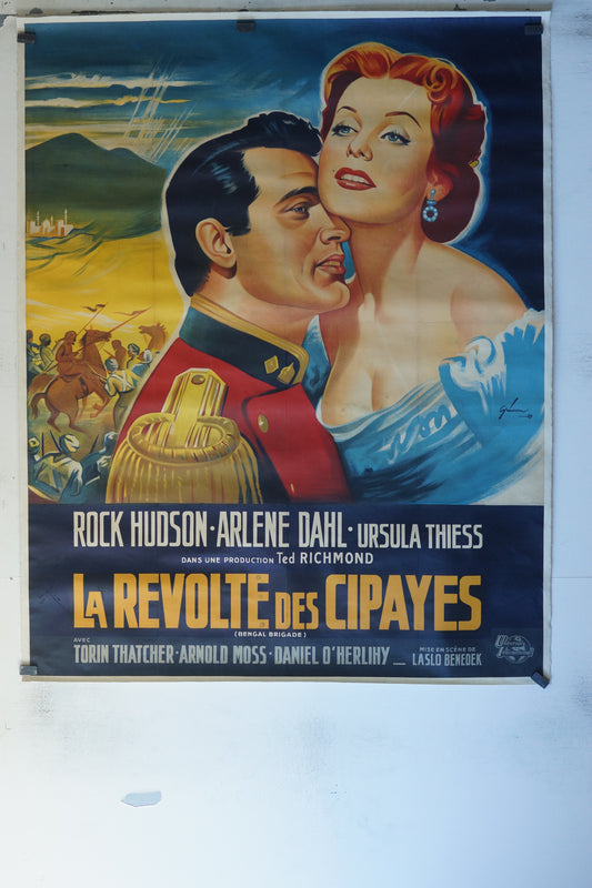 LA RÉVOLTE DES CIPAYES, ROCK HUDSON, 120X160, AFFICHE ENTOILÉE.