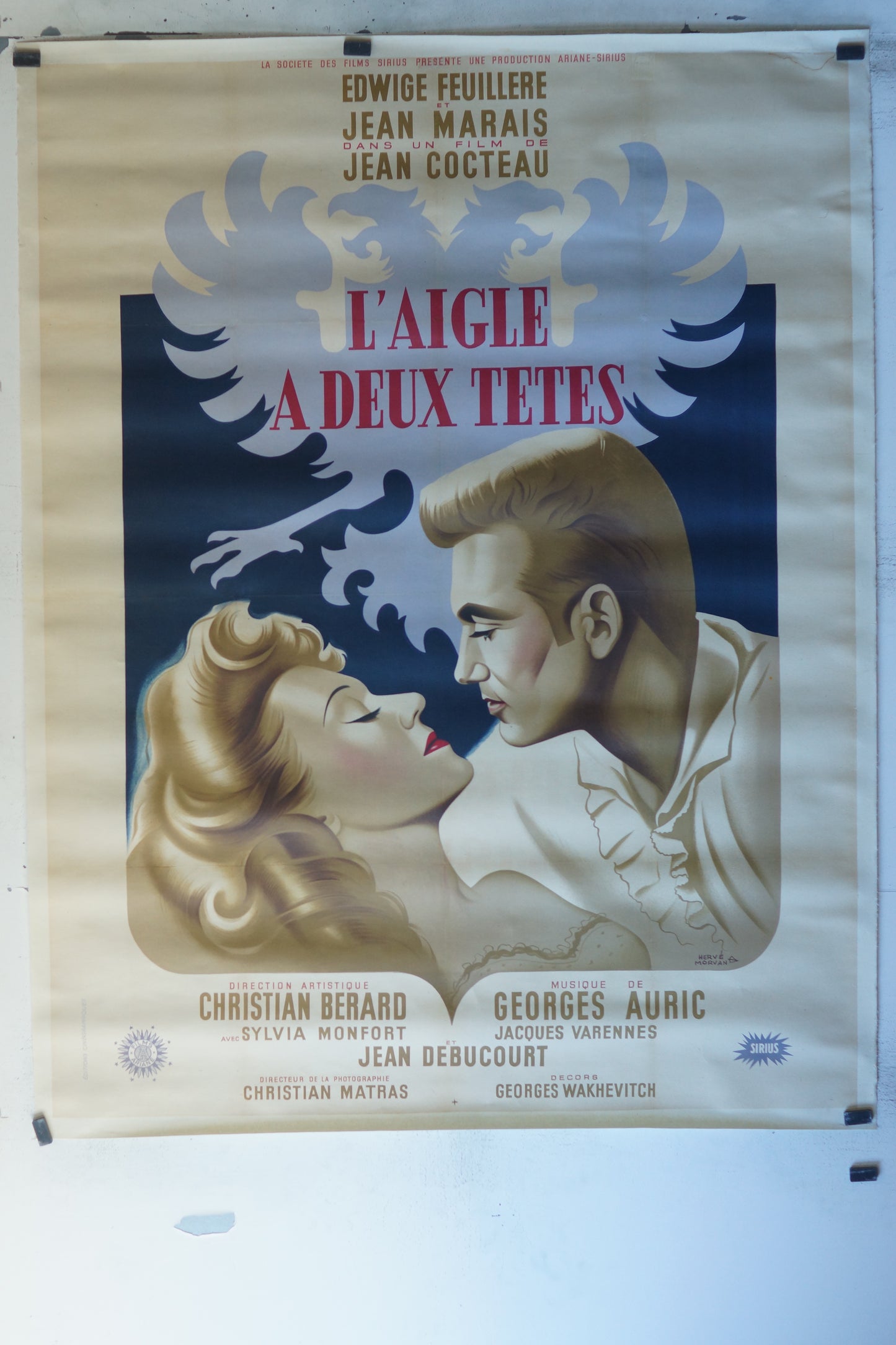 L’AIGLE A DEUX TÊTES, EDWIGE FEUILLERE, 120X160, 120X160 CM, AFFICHE ENTOILÉE.  EDWIGE FEUILLERE