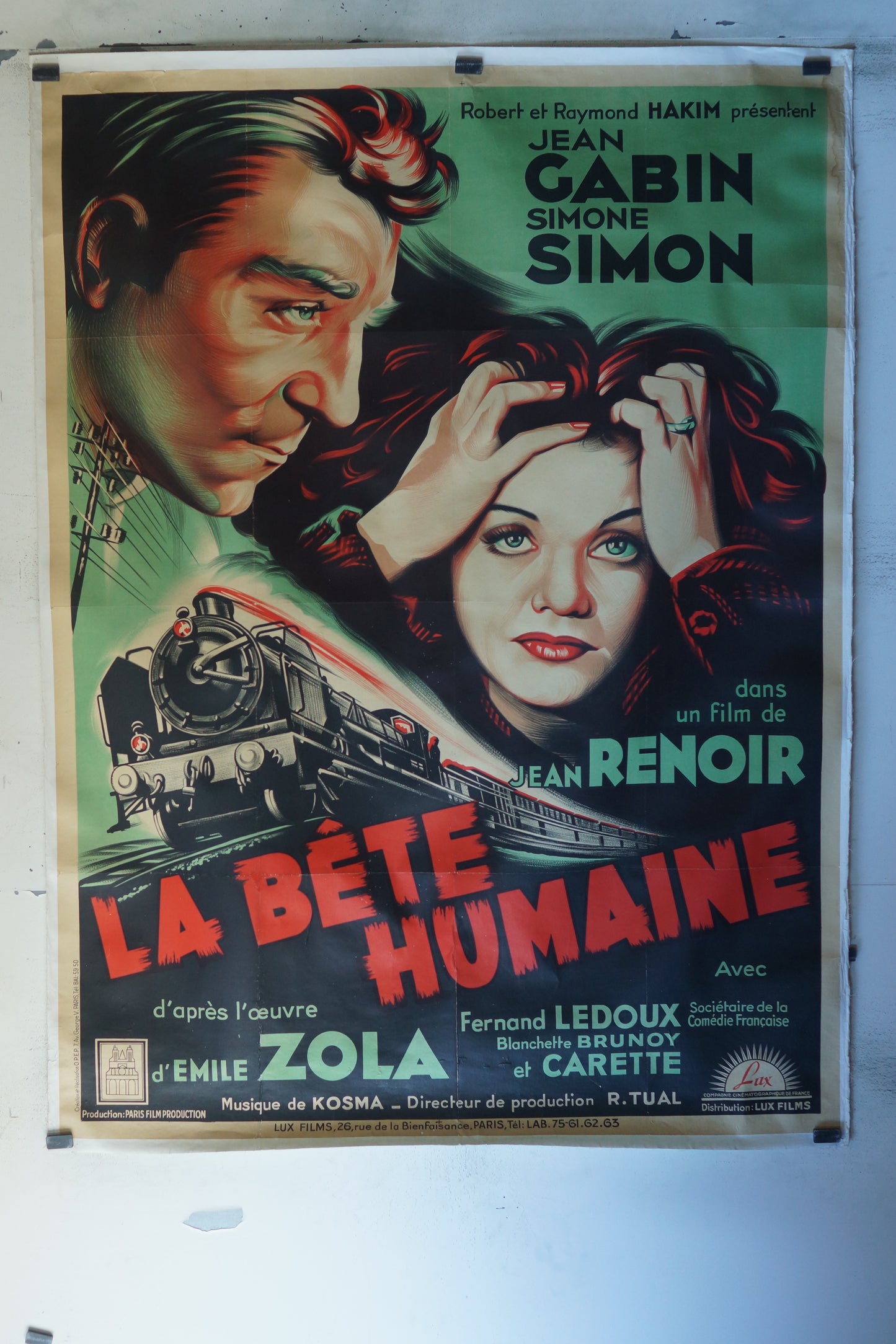 LA BÊTE HUMAINE, JEAN GABIN, 120X160, 120X160 CM, AFFICHE ENTOILÉE.