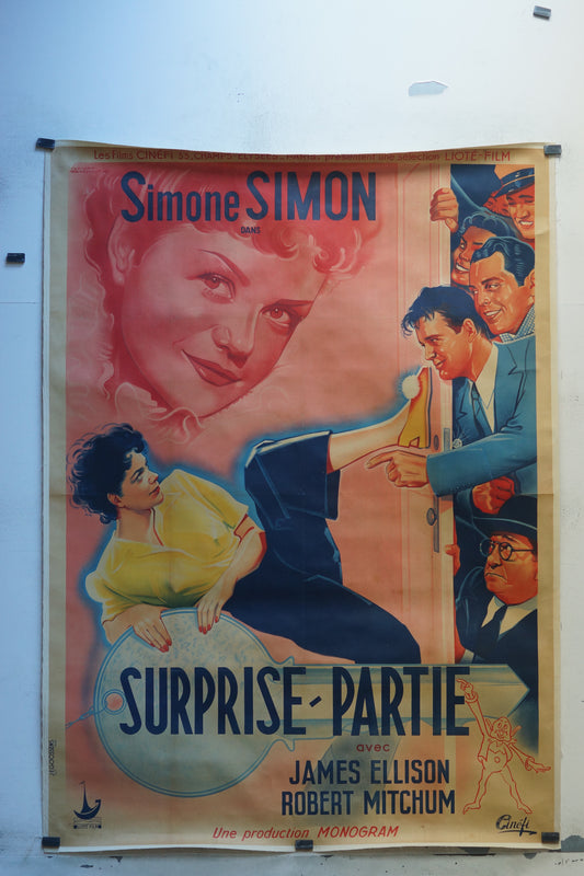 SURPRISE-PARTIE, SIMONE SIMON, 120X160 AFFICHE ENTOILÉE.