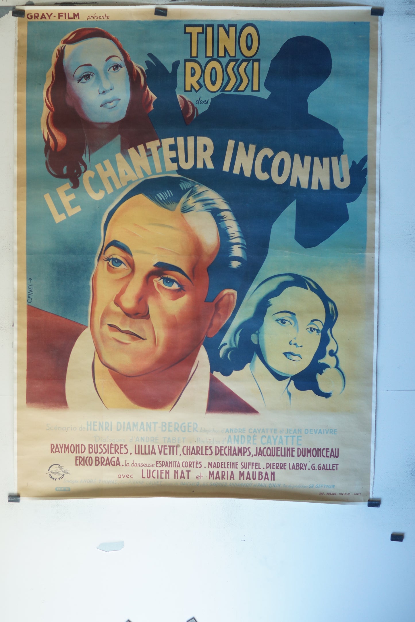 LE CHANTEUR INCONNU, TINO ROSSI, 120X160, AFFICHE ENTOILÉE
