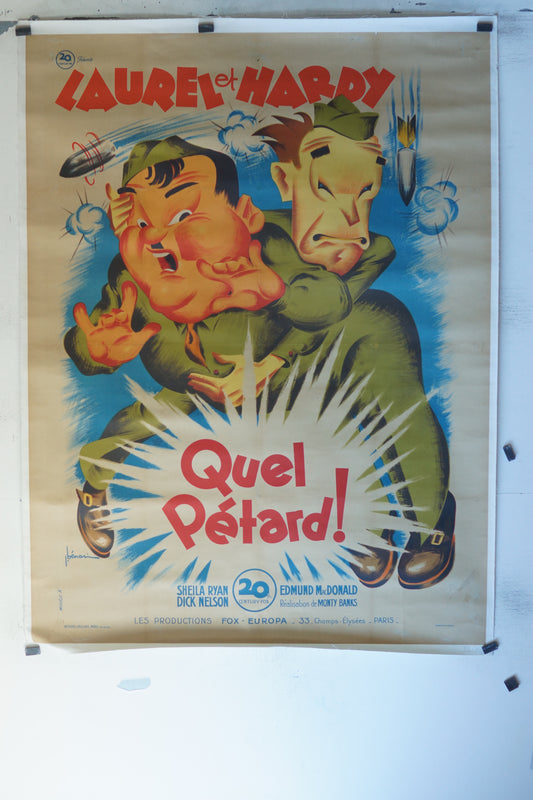 QUEL PÉTARD! LAUREL ET HARDY, 120X160, AFFICHE ENTOILÉE.