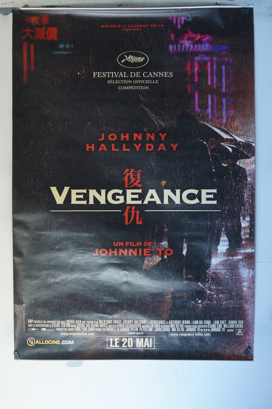 VENGEANCE, JOHNNY HALLYDAY, 120X160 CM, AFFICHE ENTOILÉE.