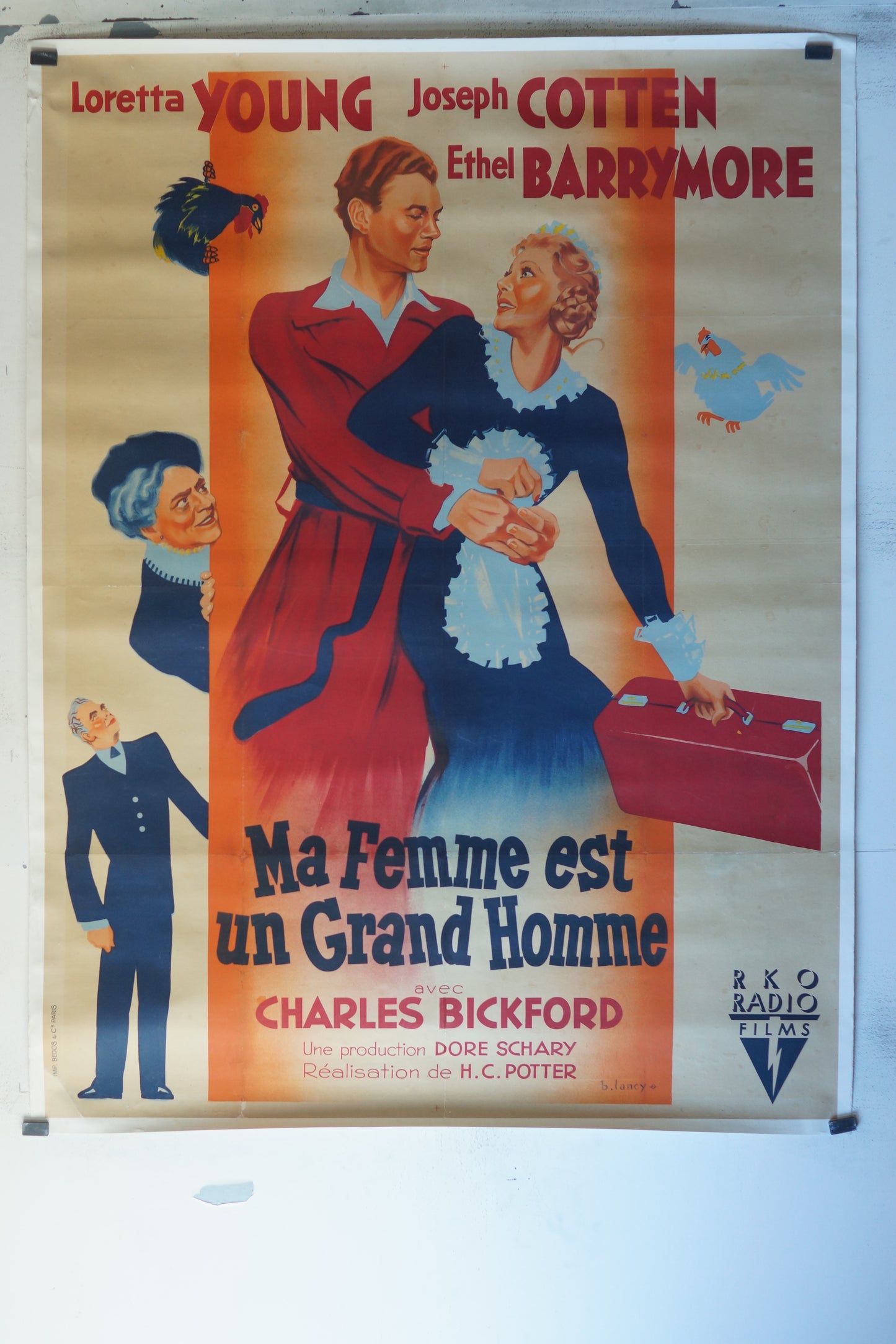 MA FEMME EST UN GRAND HOMME, LORETTA YOUNG, 120X160 CM, AFFICHE ENTOILÉE.