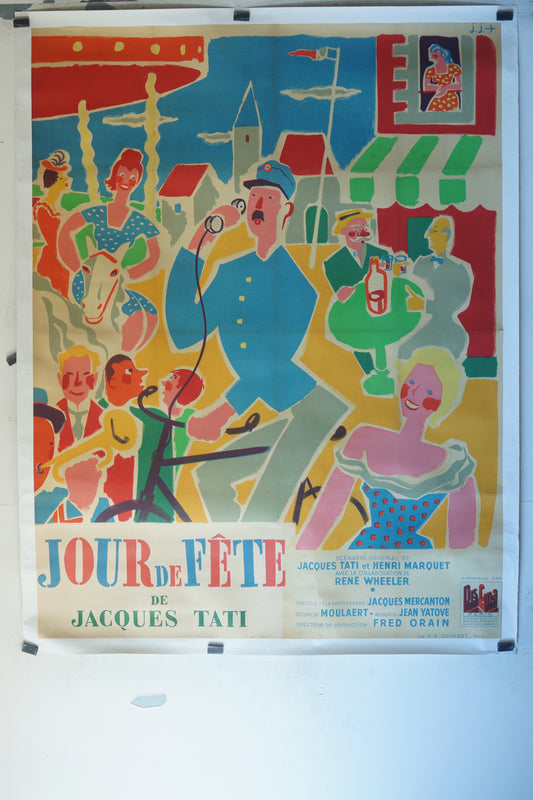 JOUR DE FÊTE, JACQUES TATI, 120X160 CM, AFFICHE ENTOILÉE.