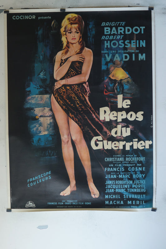 LE REPOS DU GUERRIER, BRIGITTE BARDOT, 120X160, AFFICHE ENTOILÉE