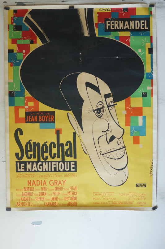 SÉNÉCHAL LE MAGNIFIQUE, FERNANDEL, 120X160, AFFICHE ENTOILÉE