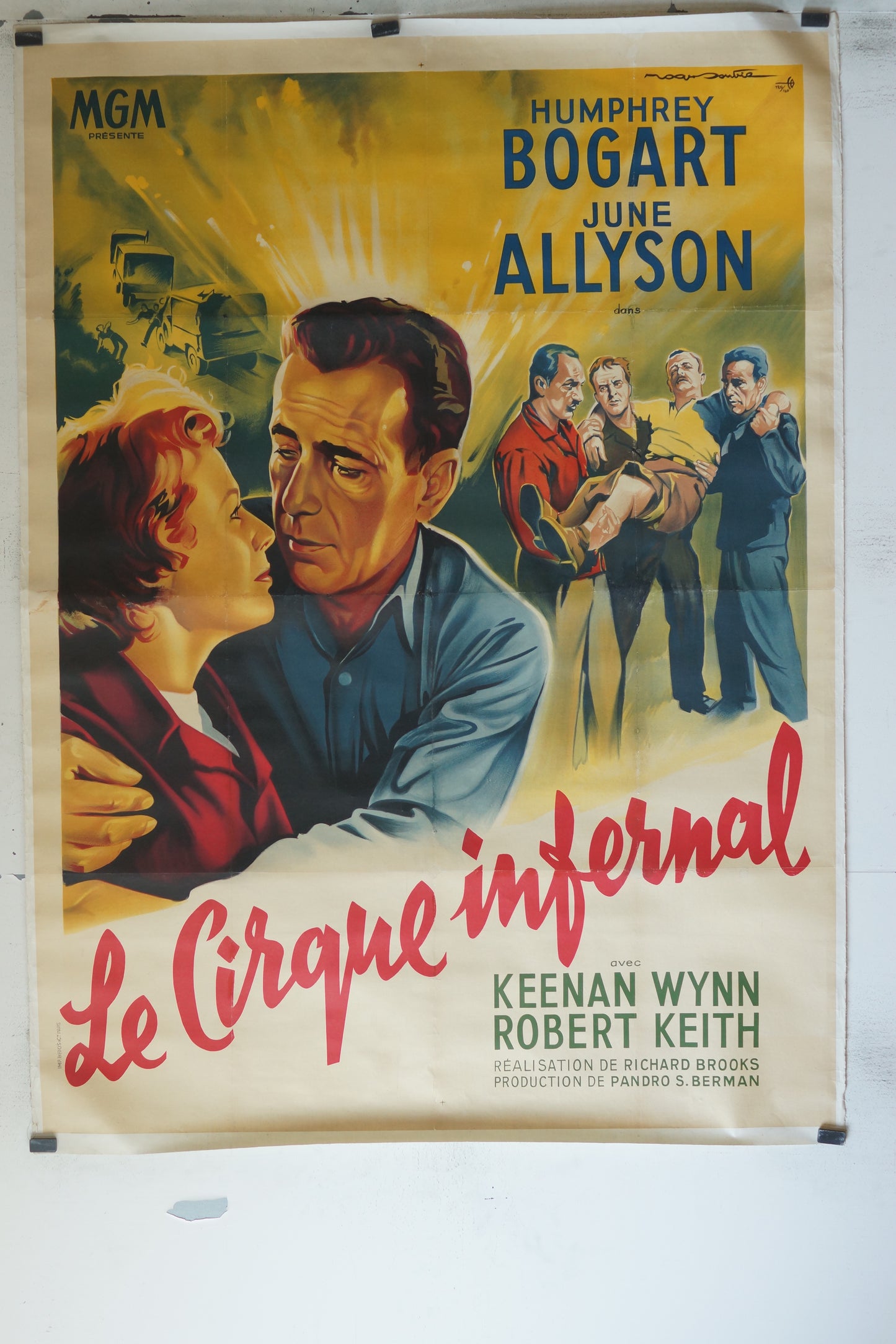LE CIRQUE INFERNAL, HUMPRHEY BOGART, JUNE ALLYSON, 120X160, AFFICHE ENTOILÉE