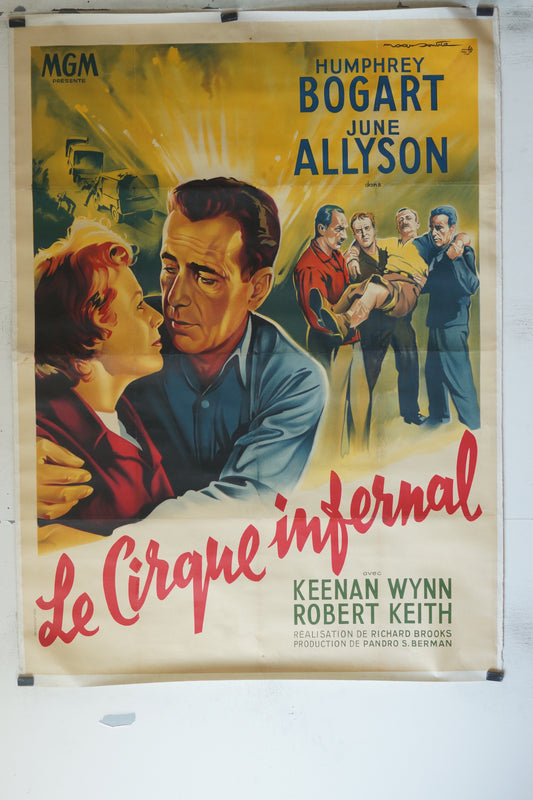 LE CIRQUE INFERNAL, HUMPRHEY BOGART, JUNE ALLYSON, 120X160, AFFICHE ENTOILÉE
