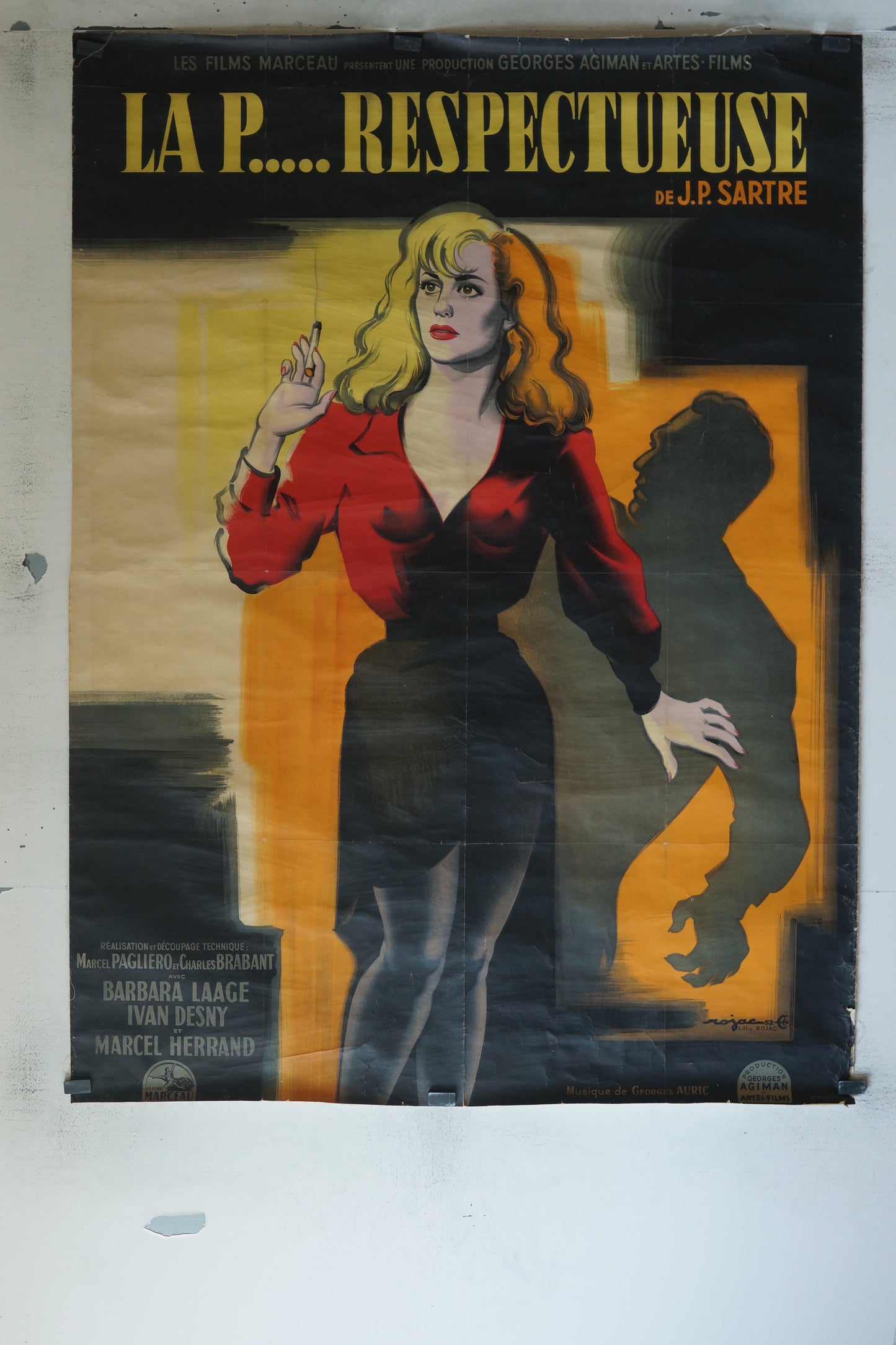 LA PUTE RESPECTUEUSE, BARBARA LAAGE, 120X160, AFFICHE ENTOILÉE