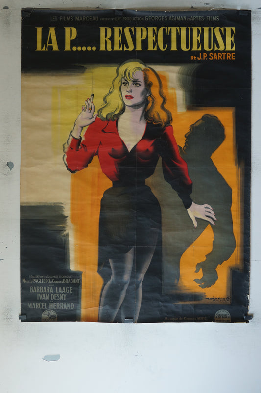 LA PUTE RESPECTUEUSE, BARBARA LAAGE, 120X160, AFFICHE ENTOILÉE