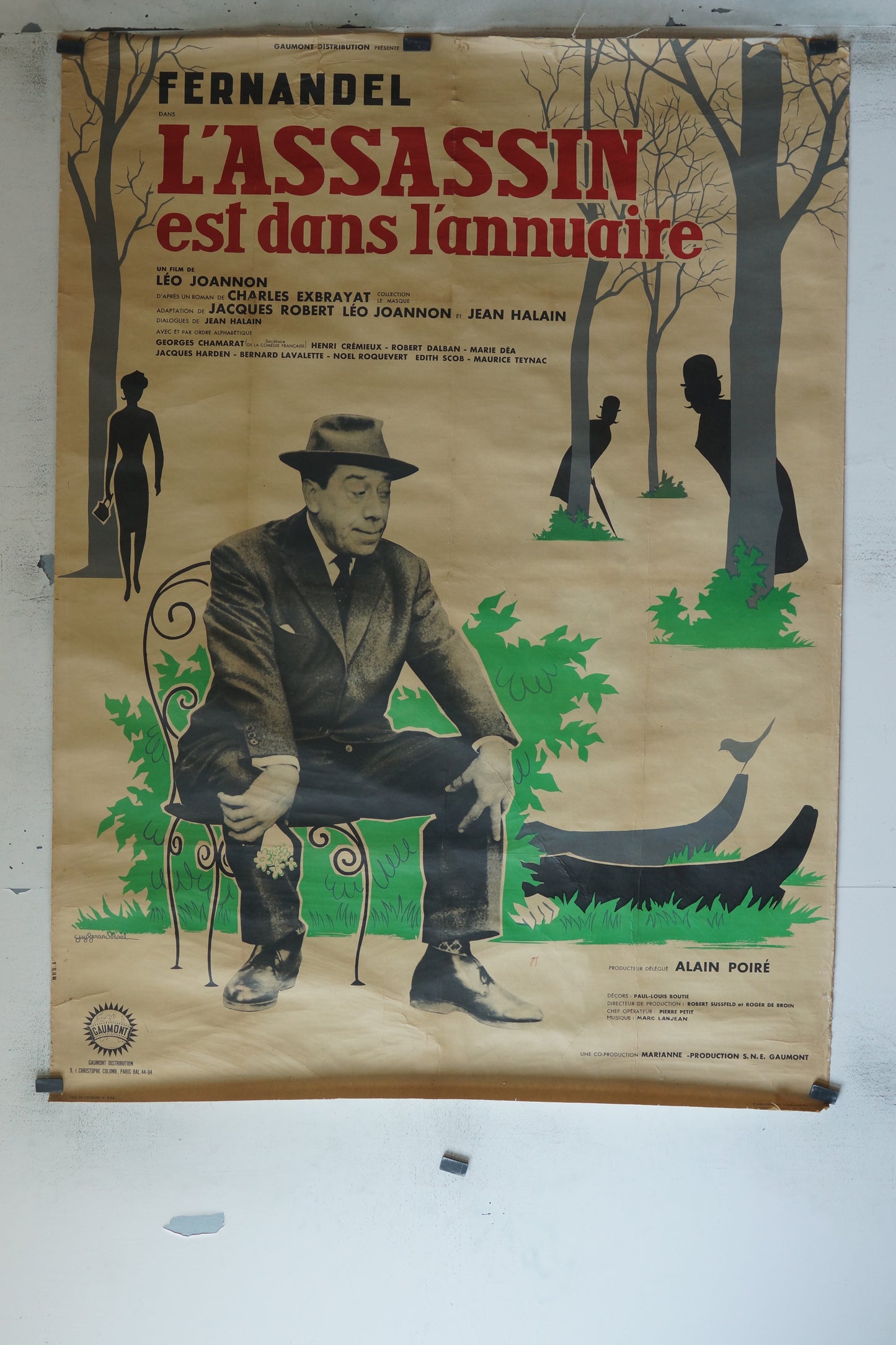 L'ASSASSIN EST DANS L'ANNUAIRE, FERNANDEL, 120X160, AFFICHE ENTOILÉE