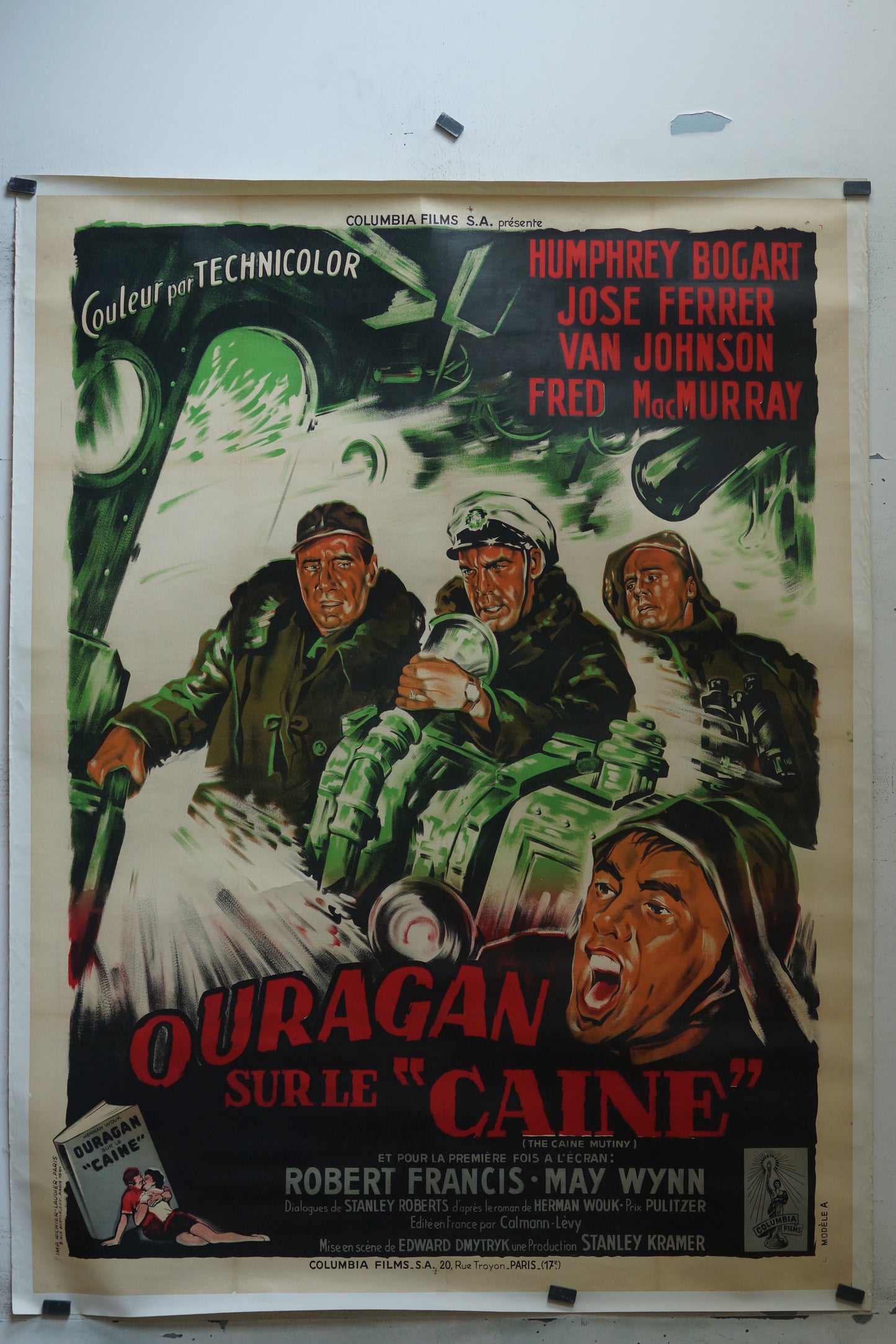 OURAGAN SUR LE "CAINE", HUMPHREY BOGART, 120X160, AFFICHE ENTOILÉE