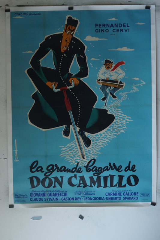 LA GRANDE BAGARRE DE DON CAMILLO, FERNANDEL, 120X160, AFFICHE ENTOILÉE