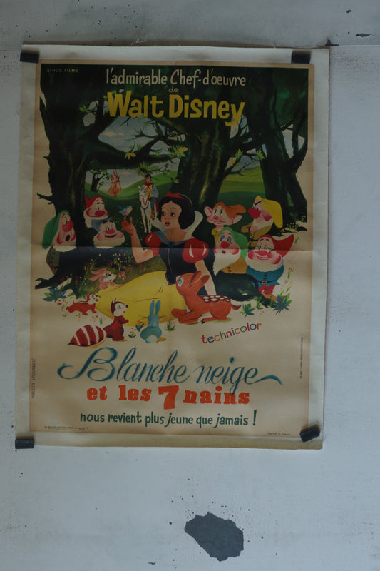 BLANCHE NEIGE ET LES 7 NAINS, WALT-DISNEY, 120X160, AFFICHE ENTOILÉE