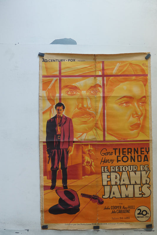 LE RETOUR DE FRANK JAMES, GENE TIERNEY, 120X160, AFFICHE ENTOILÉE