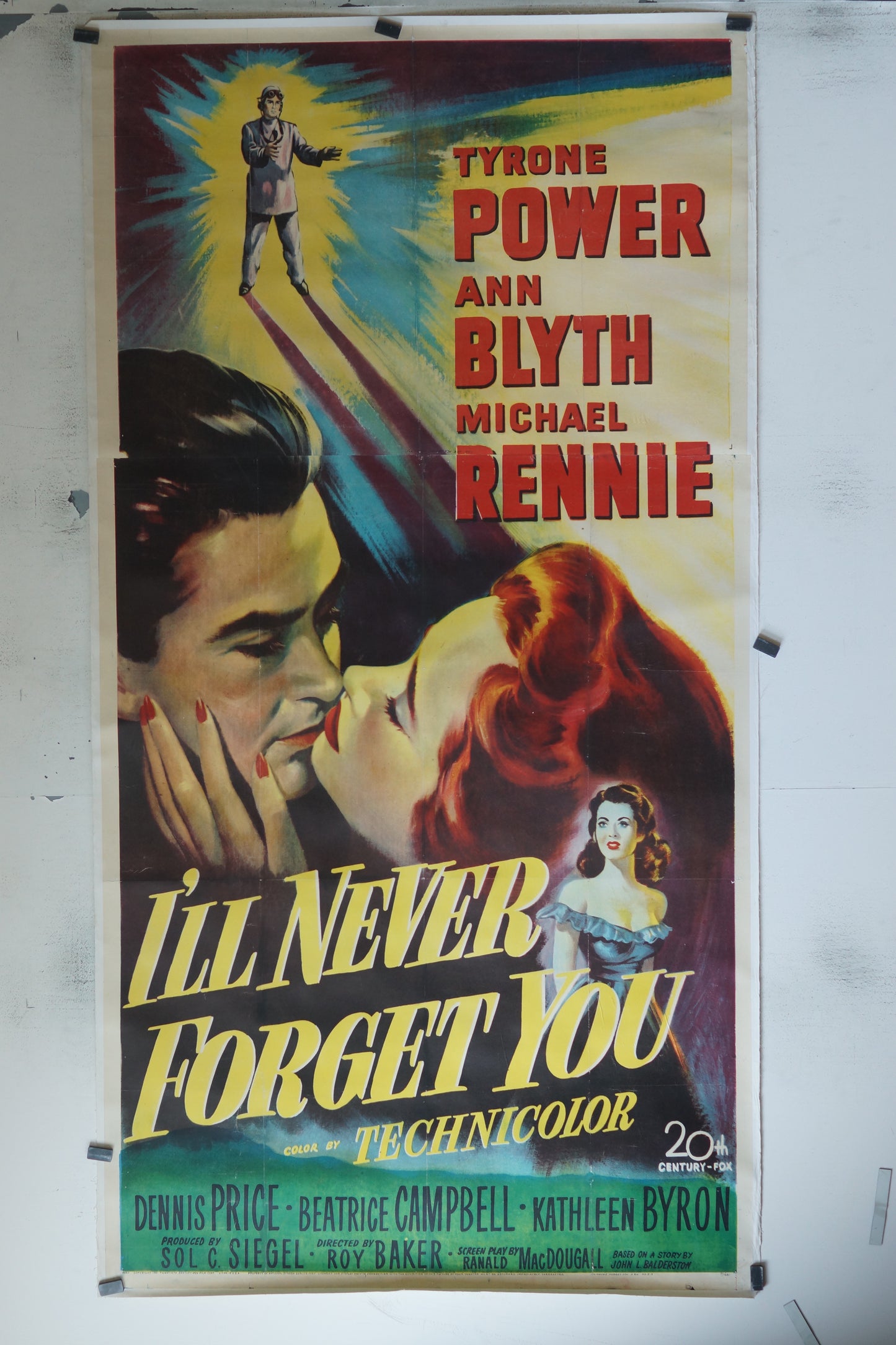 I'LL NEVER FORGET YOU, TYRONE POWER, 120X160, AFFICHE ENTOILÉE