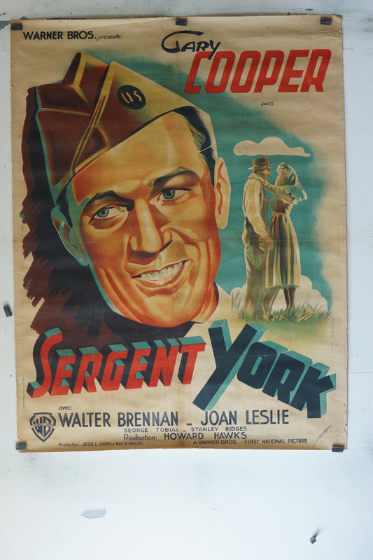 SERGENT YORK, GARY COOPER, 120X160 CM, AFFICHE ENTOILÉE.