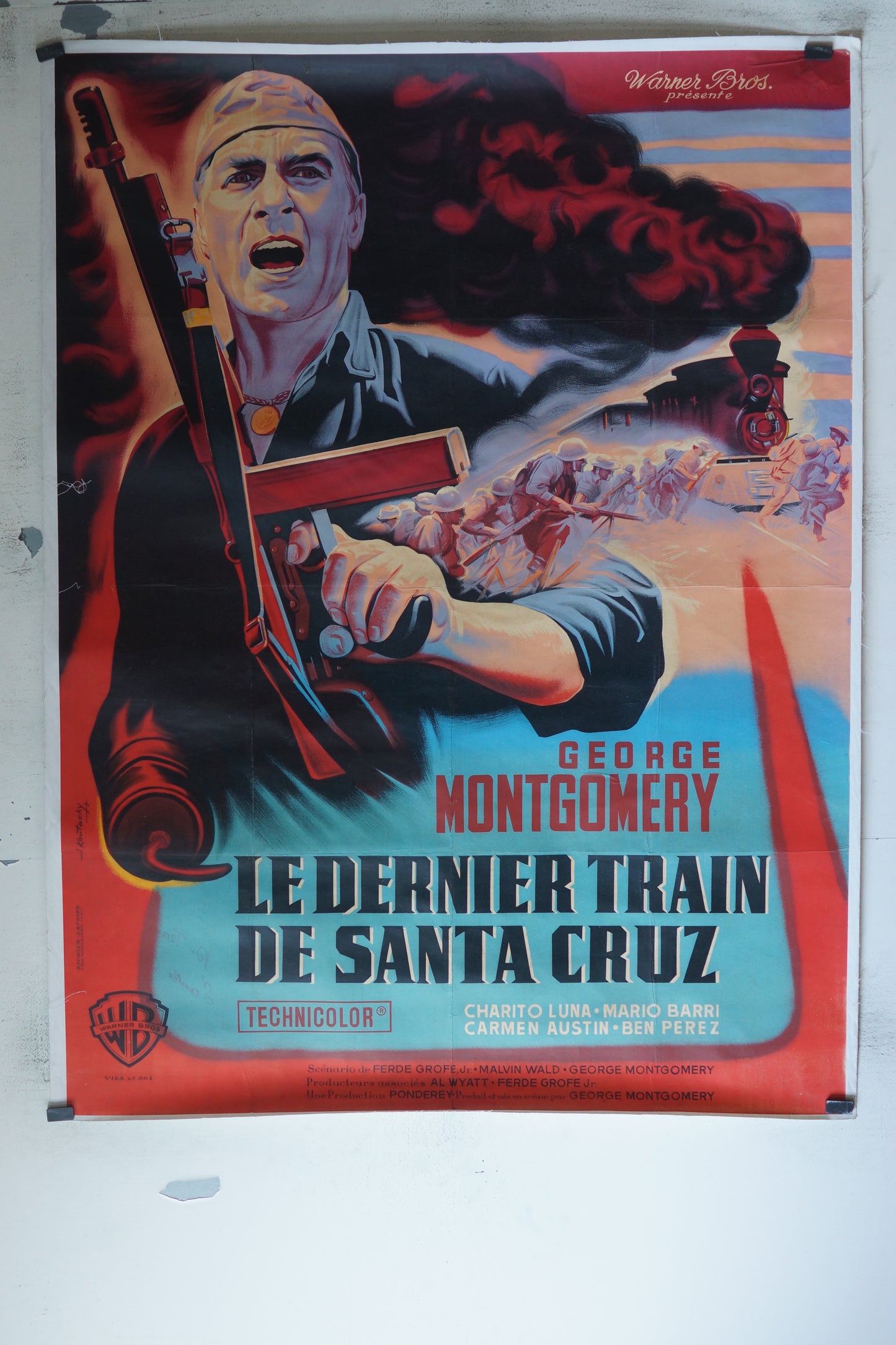 LE DERNIER TRAIN DE SANTA CRUZ, GEORGE MONTGOMERY, 120X160 CM, AFFICHE ENTOILÉE. GEORGE MONTGOMERY