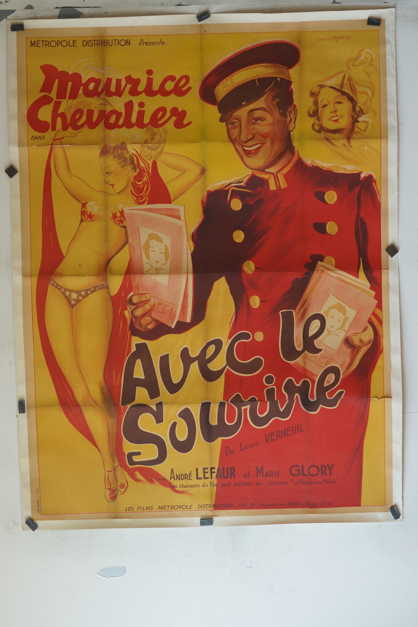 AVEC LE SOURIRE, MAURICE CHEVALIER, 120X160 CM, AFFICHE ENTOILÉE. MAURICE CHEVALIER