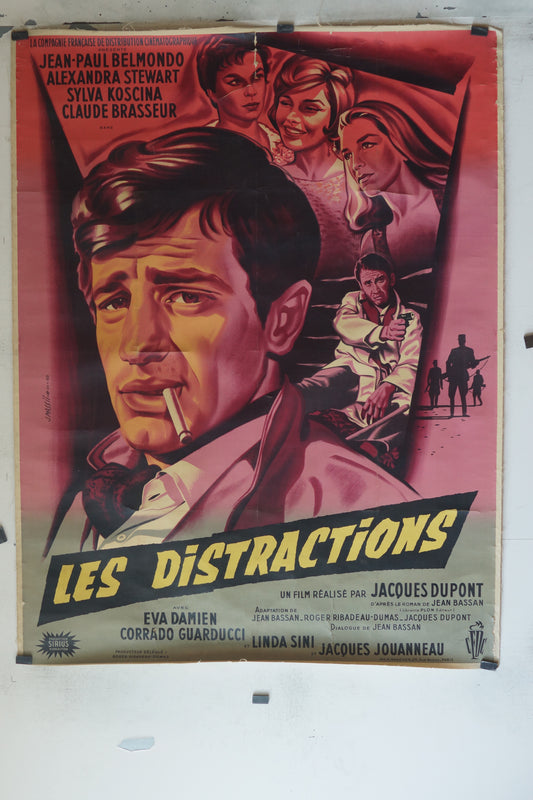 LES DISTRACTIONS, JEAN-PAUL BELMONDO, 120X160 CM, AFFICHE ENTOILÉE.