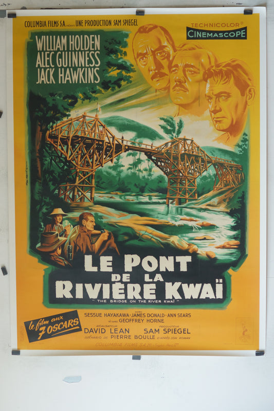 LE PONT DE LA RIVIÈRE KWAÏ, WILLIAM HOLDEN, 120X160 CM, AFFICHE ENTOILÉE.
