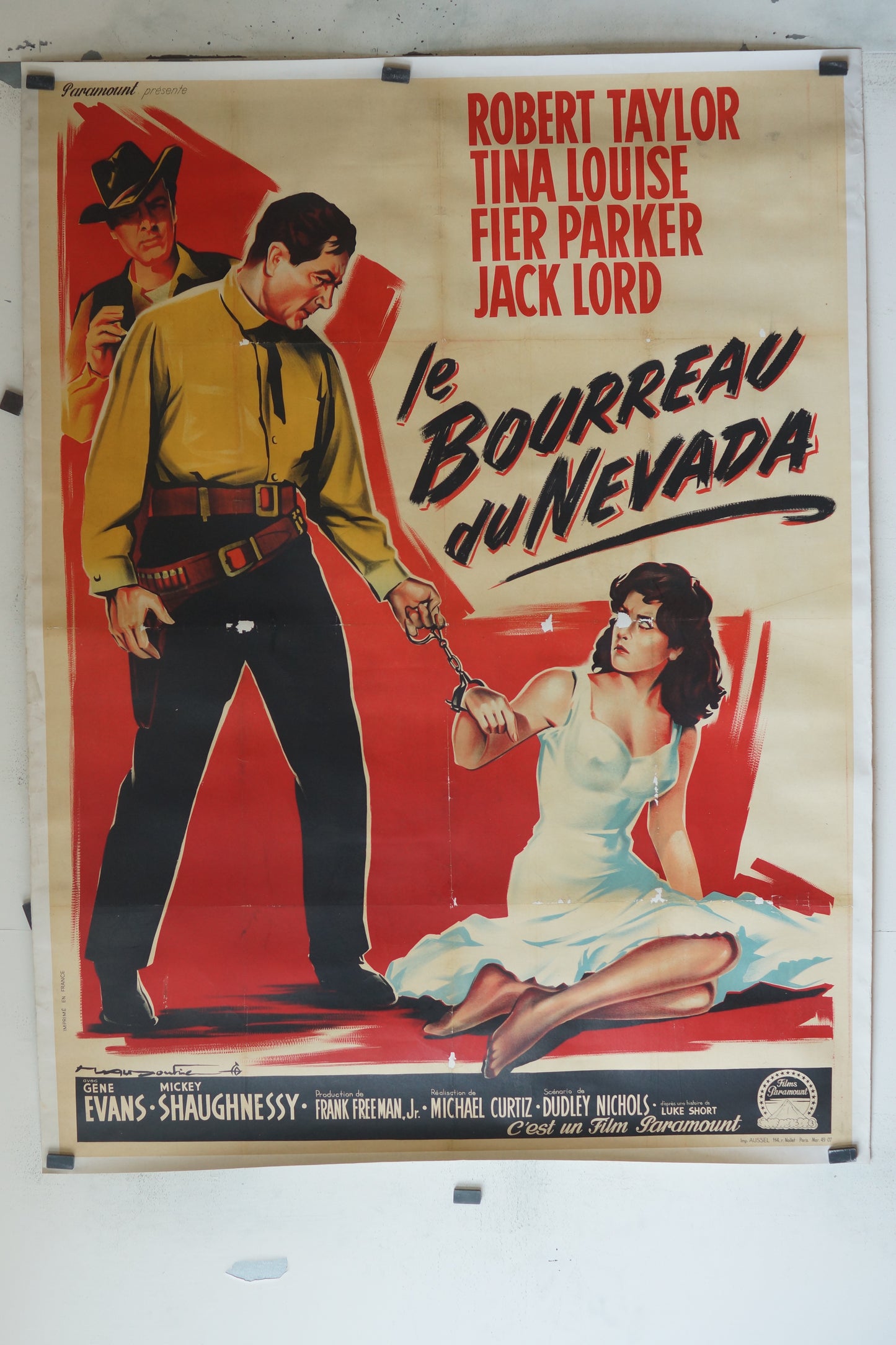 LE BOURREAU DU NEVADA, ROBERT TAYLOR, 120X160 CM, AFFICHE ENTOILÉE.