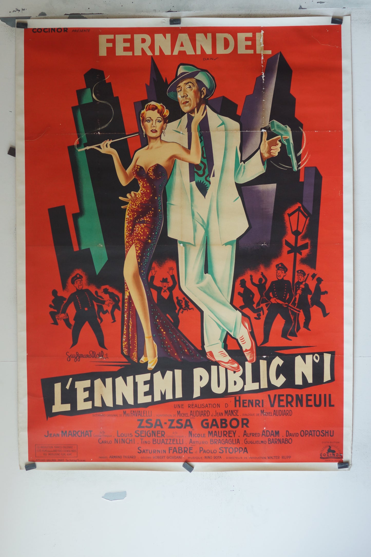 L’ENNEMI PUBLIC N°1, FERNANDEL, 120X160 CM, AFFICHE ENTOILÉE.
