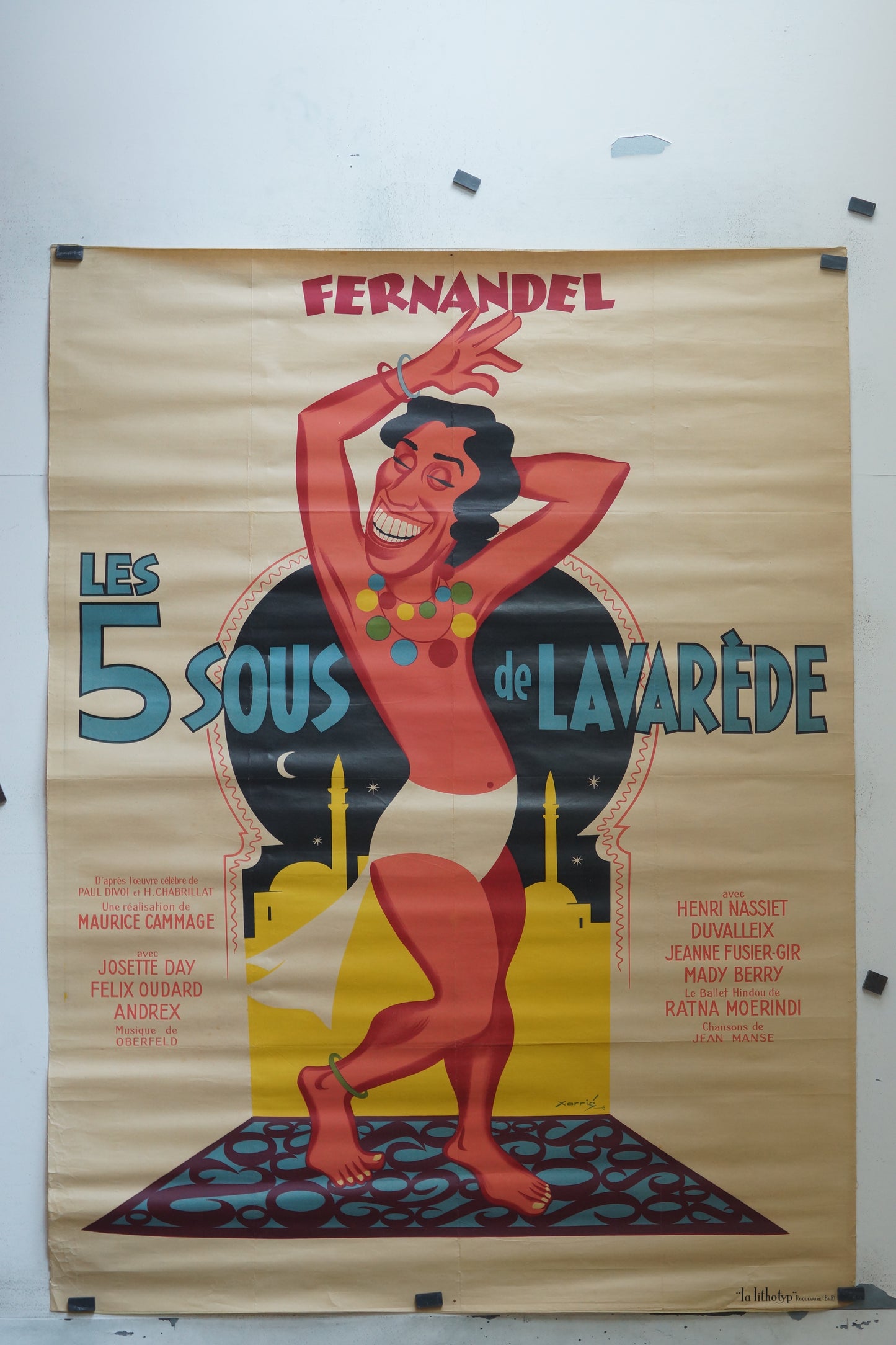 LES 5 SOUS DE LAVARÈDE, FERNANDEL, 120X160 CM, AFFICHE ENTOILÉE.