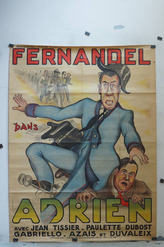 ADRIEN, FERNANDEL, 120X160 CM, AFFICHE ENTOILÉE.