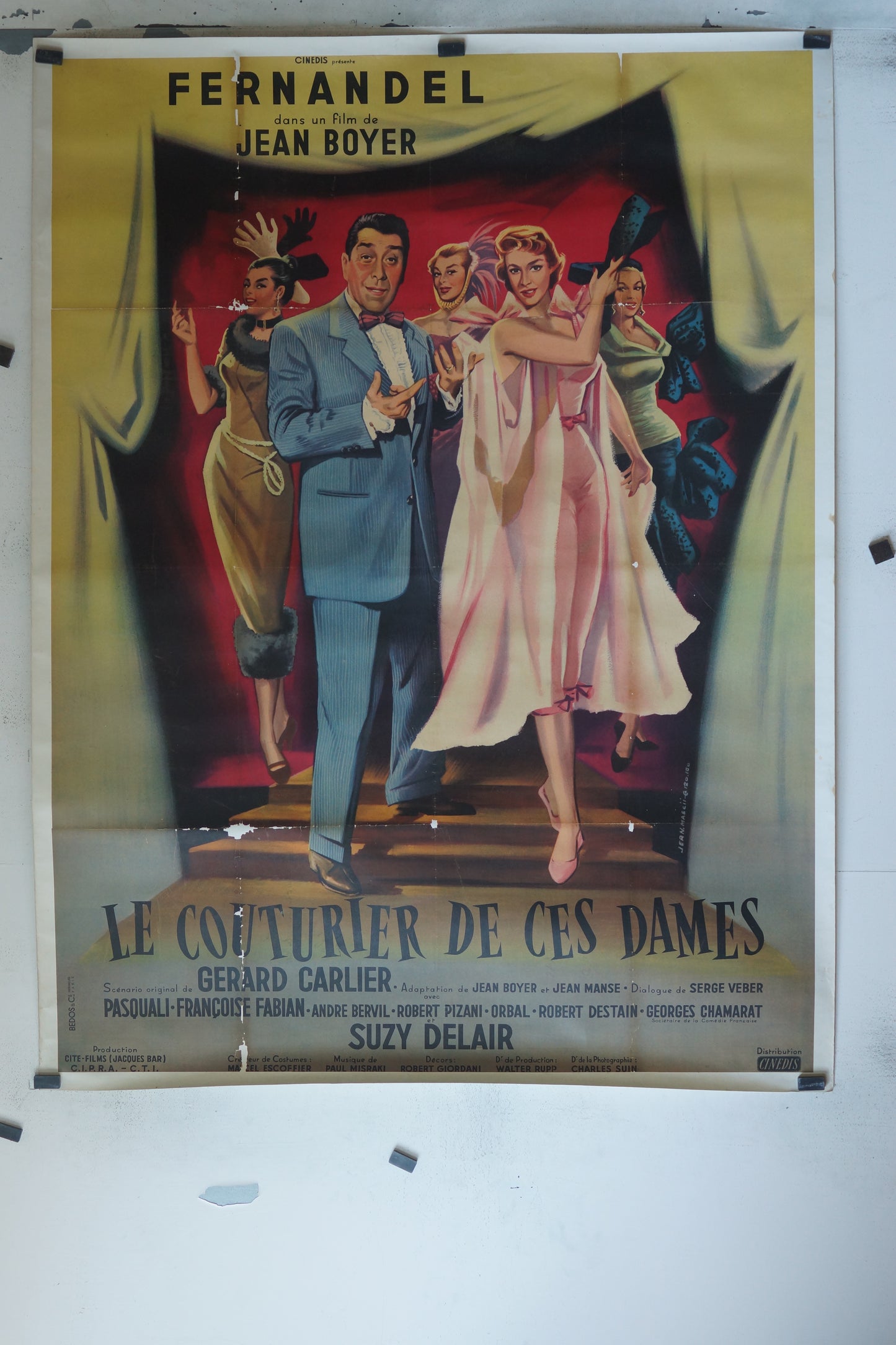 LE COUTURIER DE CES DAMES, FERNANDEL, 120X160 CM, AFFICHE ENTOILÉE.