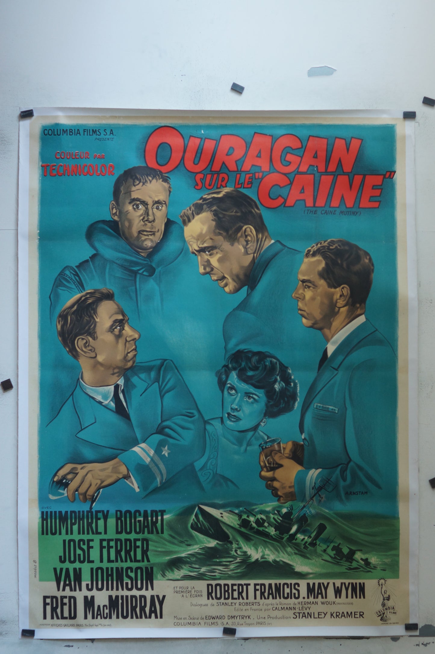 OURAGAN SUR LE CAINE, FERNANDEL, 120X160 CM, AFFICHE ENTOILÉE.