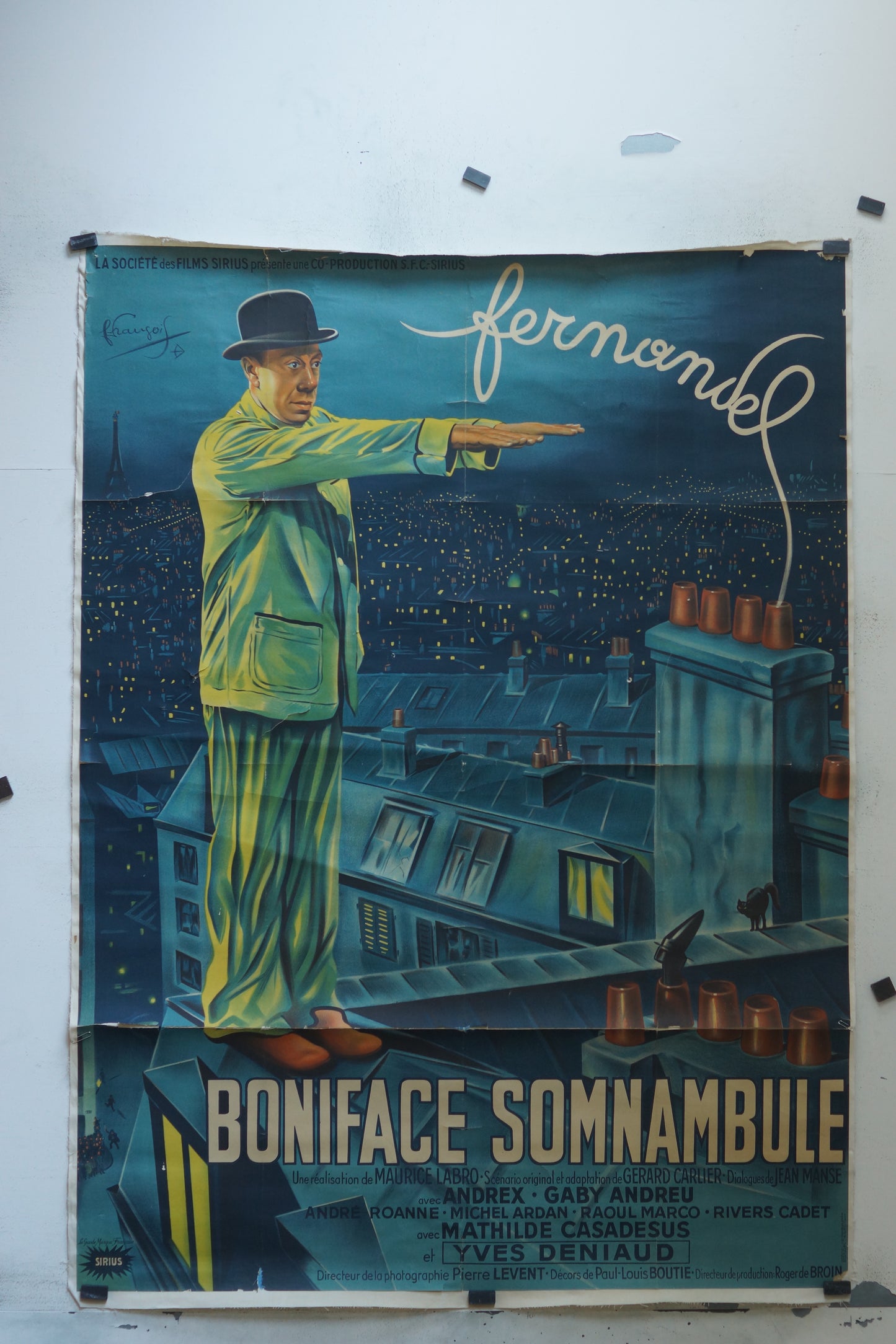 BONIFACE SOMNAMBULLE, FERNANDEL, 120X160 CM, AFFICHE ENTOILÉE.
