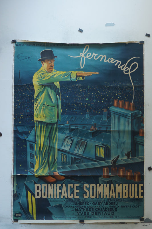 BONIFACE SOMNAMBULLE, FERNANDEL, 120X160 CM, AFFICHE ENTOILÉE.