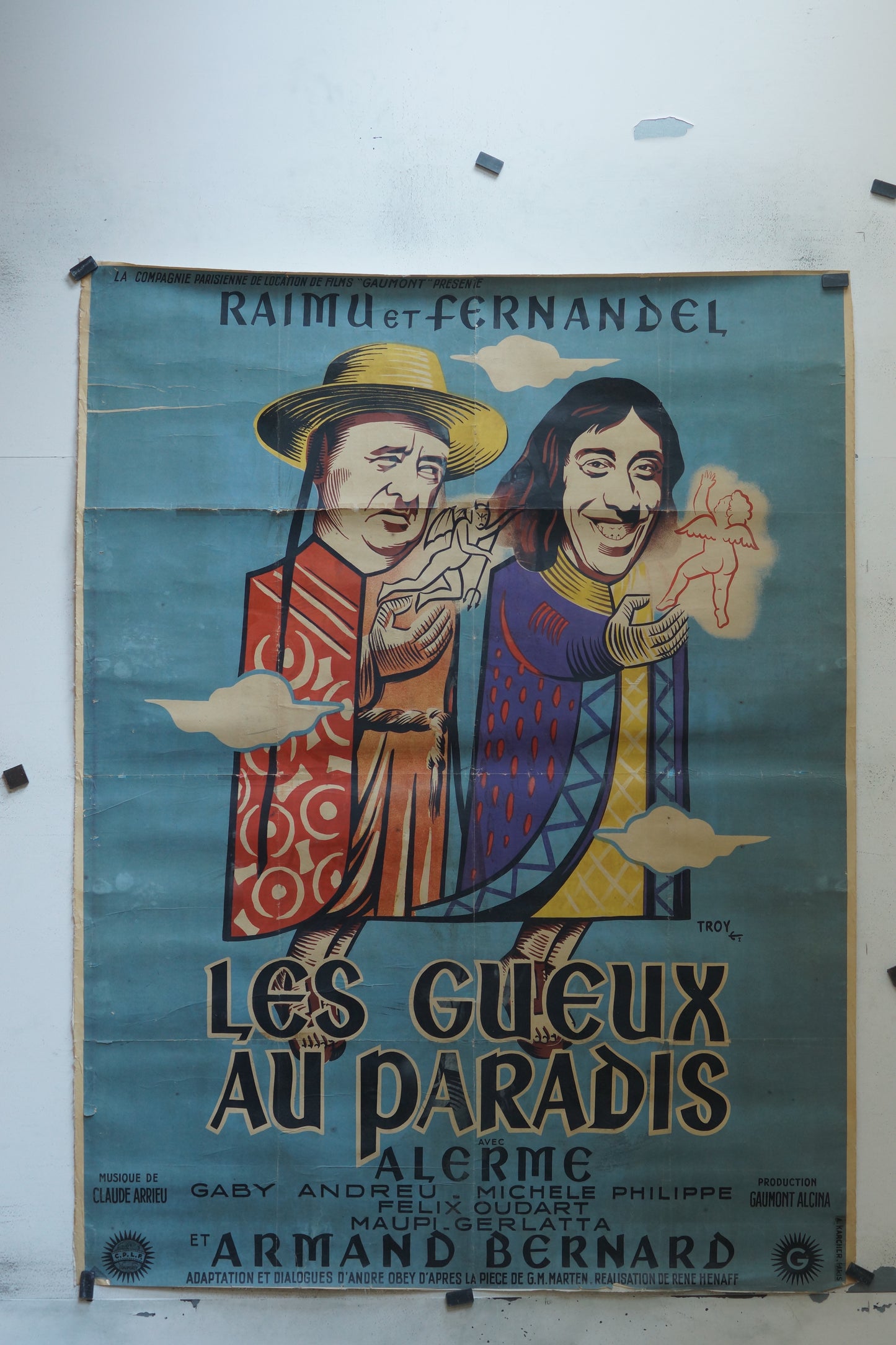 LES GUEUX AU PARADIS, RAIMU ET FERNANDEL, 120X160 CM, AFFICHE ENTOILÉE.
