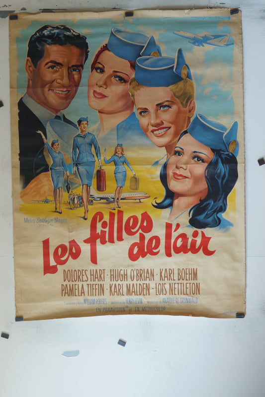 LES FILLES DE L’AIR, DOLORES HART, AFFICHE ENTOILÉE.