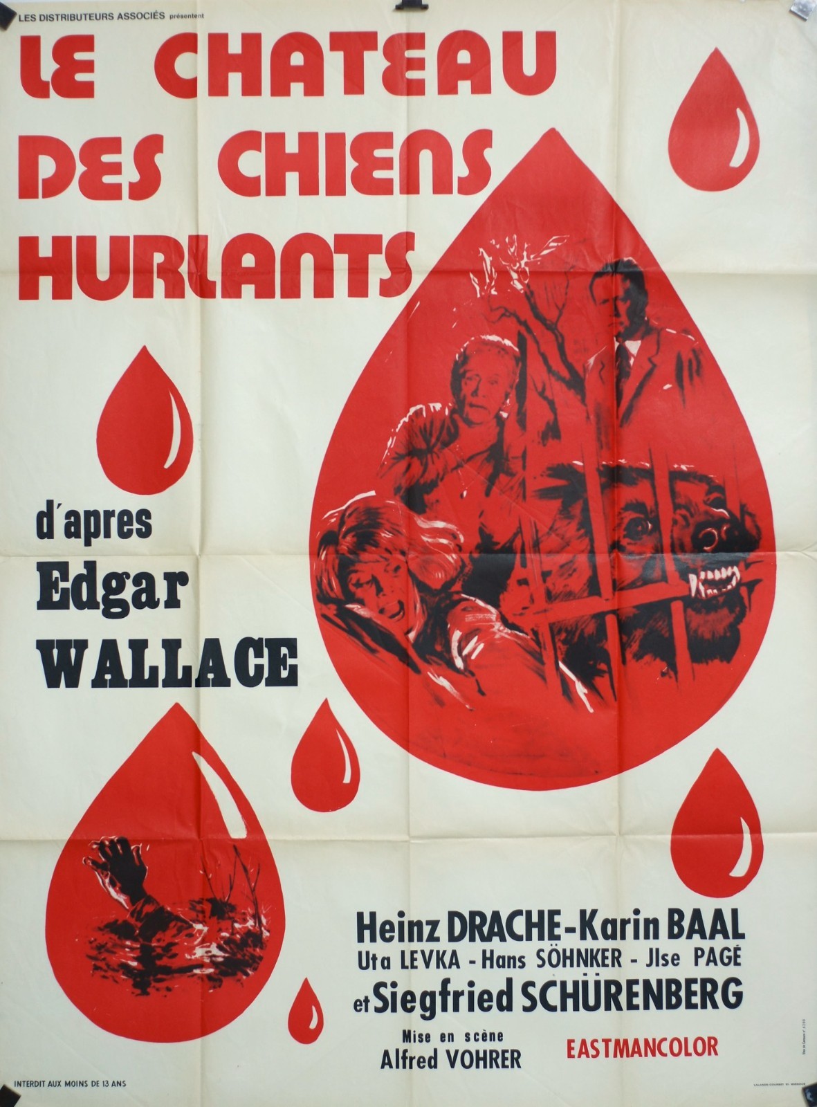 LE CHATEAU DES CHIENS HURLANTS  EDGAR WALLACE ORIGINAL MOVIE POSTER 120x160