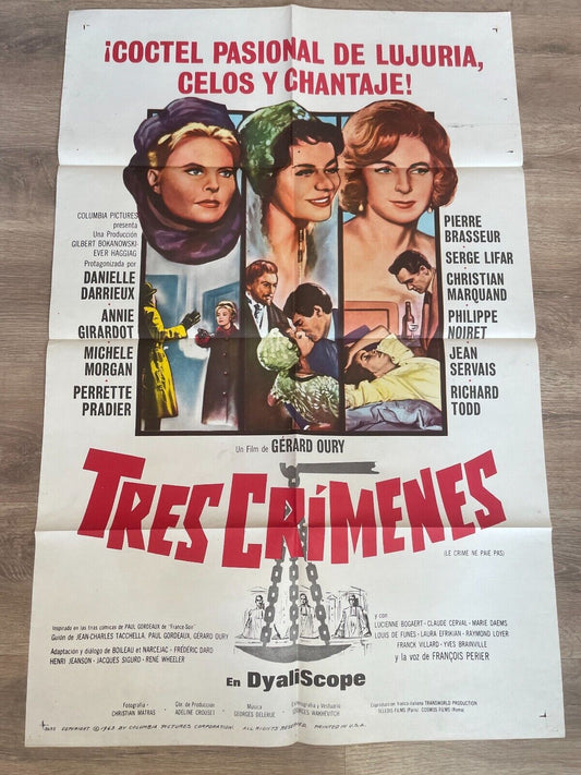 TRES CRIMENES MOVIE POSTER ORIGINAL VINTAGE  (70X100) DANNIELLE DARRIEUX