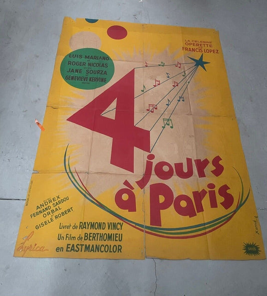 4 JOURS À PARIS, MOVIE POSTER ORIGINAL SUR KRAFT 120X160