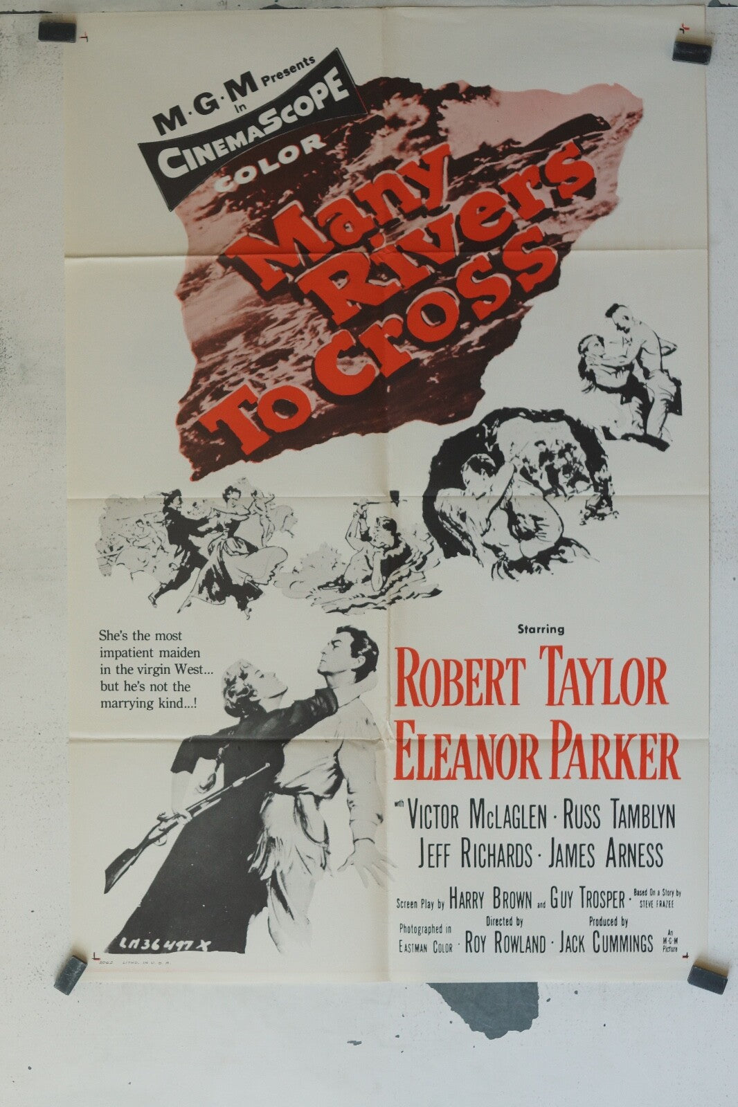 MANY RIVERS TO CROSS 70x100 ORIGINAL MOVIE POSTER ROBERT TAYLOR ELEANOR PARKER