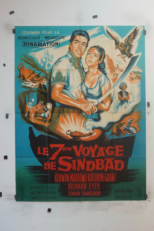 LE 7 EME VOYAGE DE DE SINBAD, KERWIN MATHEWS MOVIE POSTER ORIGINAL (120X160)